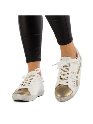 Γυναικεία Αθλητικά Παπούτσια, Γυναικεία αθλητικά παπούτσια Seran λευκά με χρυσάφι - Kalapod.gr